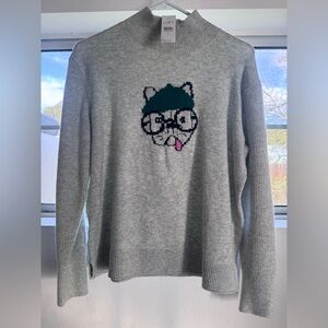 LOFT Light Gray Sweater with Frenchie Design